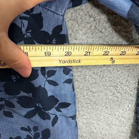 j. jill denim top women small blue floral chambray popover long sleeve oversized - Picture 5 of 8